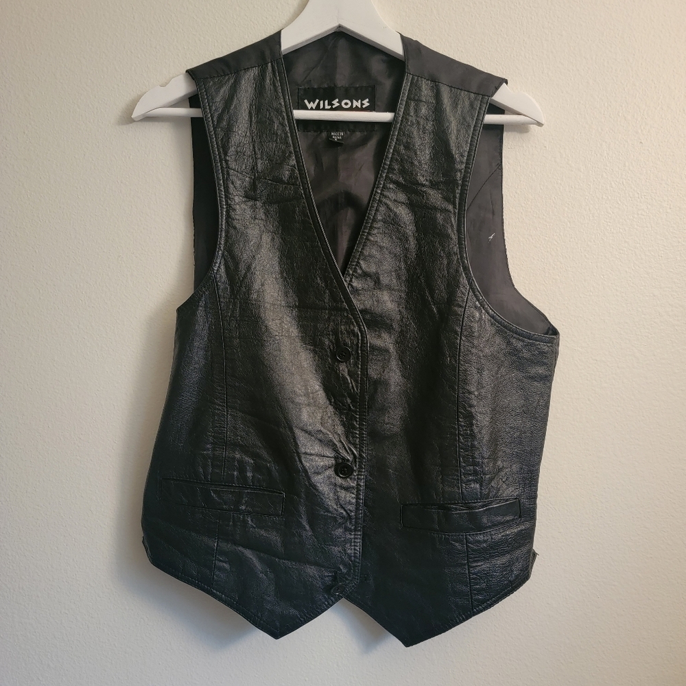 Wilsons Leather Black Leather Snap Closure Biker/ Streetwear Vest size S